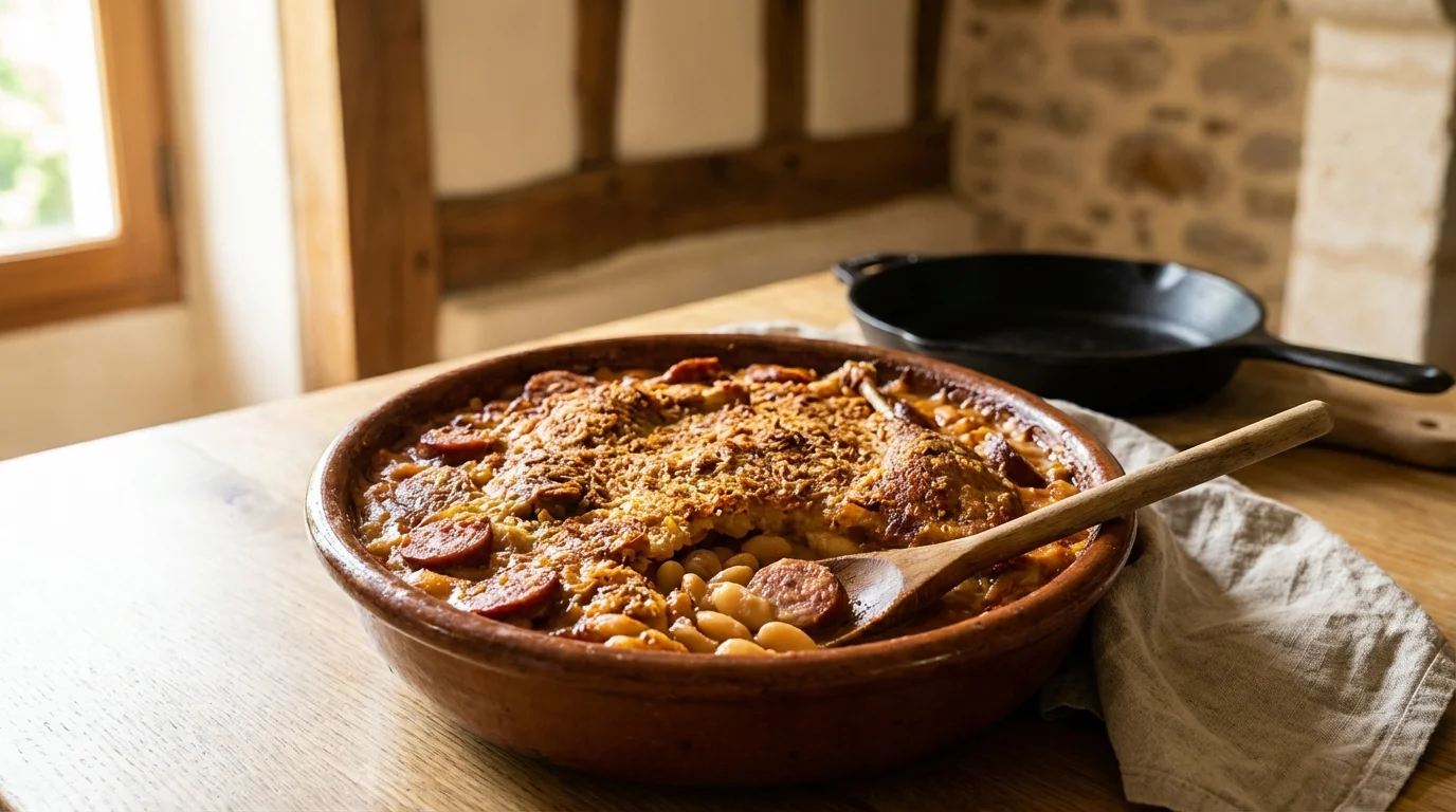 Cassoulet toulousain : lingots, confit de canard et 7 croûtes