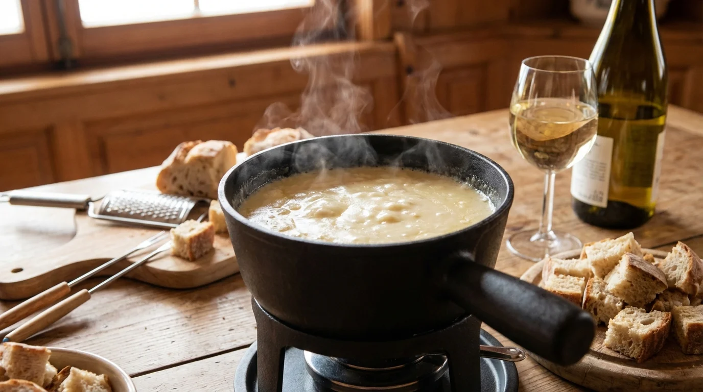Fondue savoyarde : trois fromages, vin blanc et la religieuse