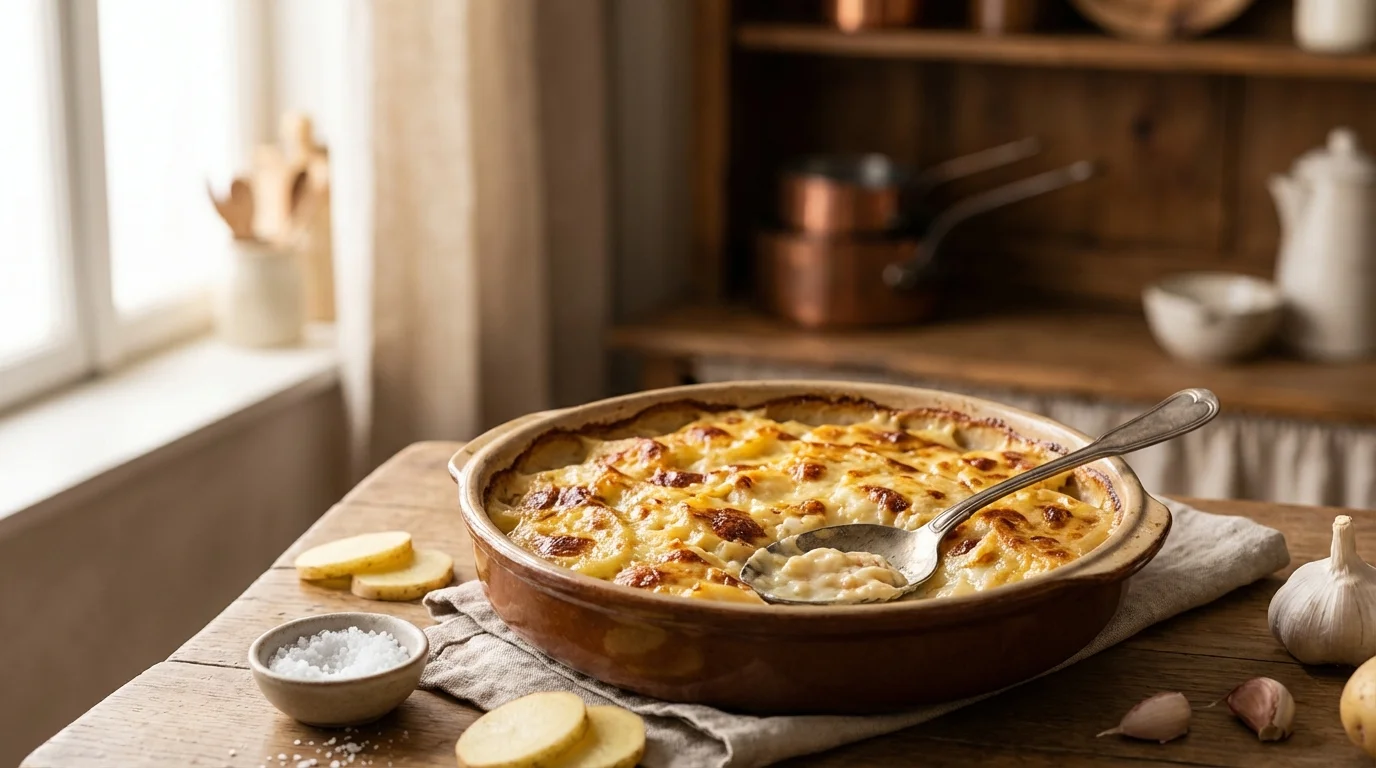 Gratin dauphinois : sans fromage, cuisson lente à 150 °C