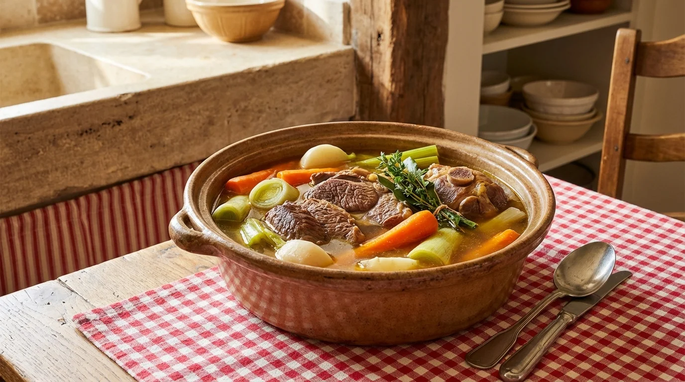 Pot-au-feu : 4 viandes, bouillon limpide et os à moelle