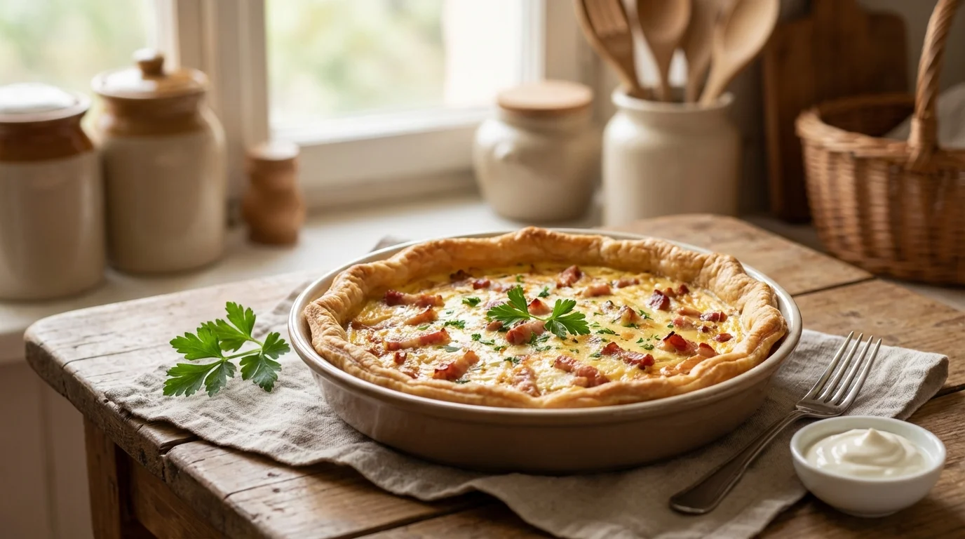 Quiche lorraine : lardons, crème et pâte précuite sans fromage