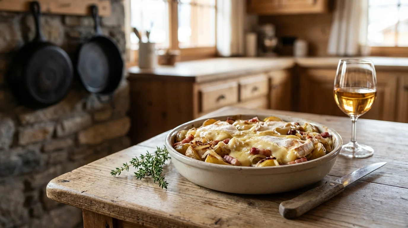 Tartiflette : reblochon fermier, lardons et pommes de terre fondantes
