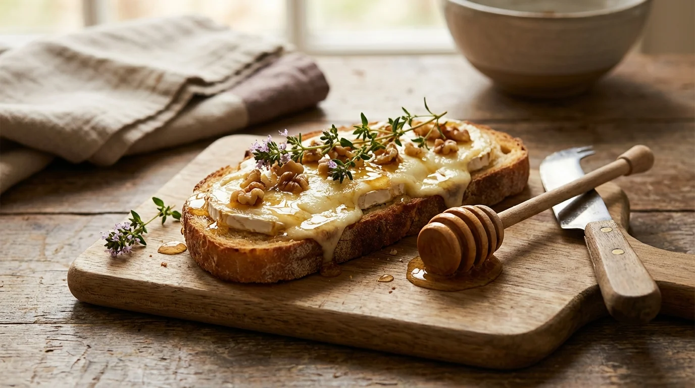 Tartine chèvre-miel aux noix : pain grillé, fromage fondant et miel d'acacia