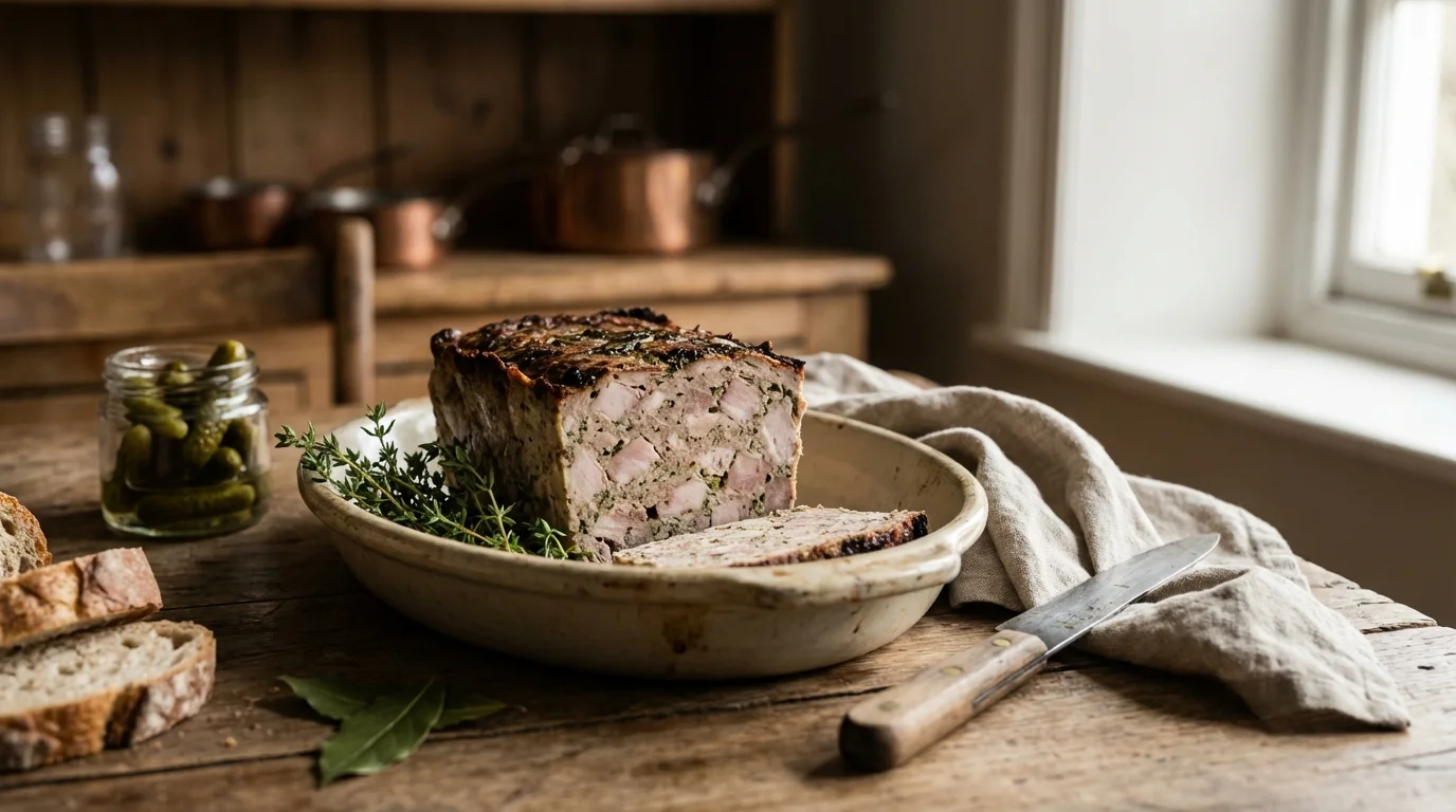 Terrine de campagne traditionnelle : porc, foie et cognac au four