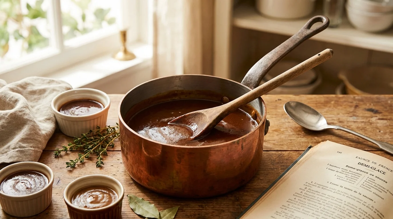 Sauce espagnole et demi-glace : roux brun, fond et réduction